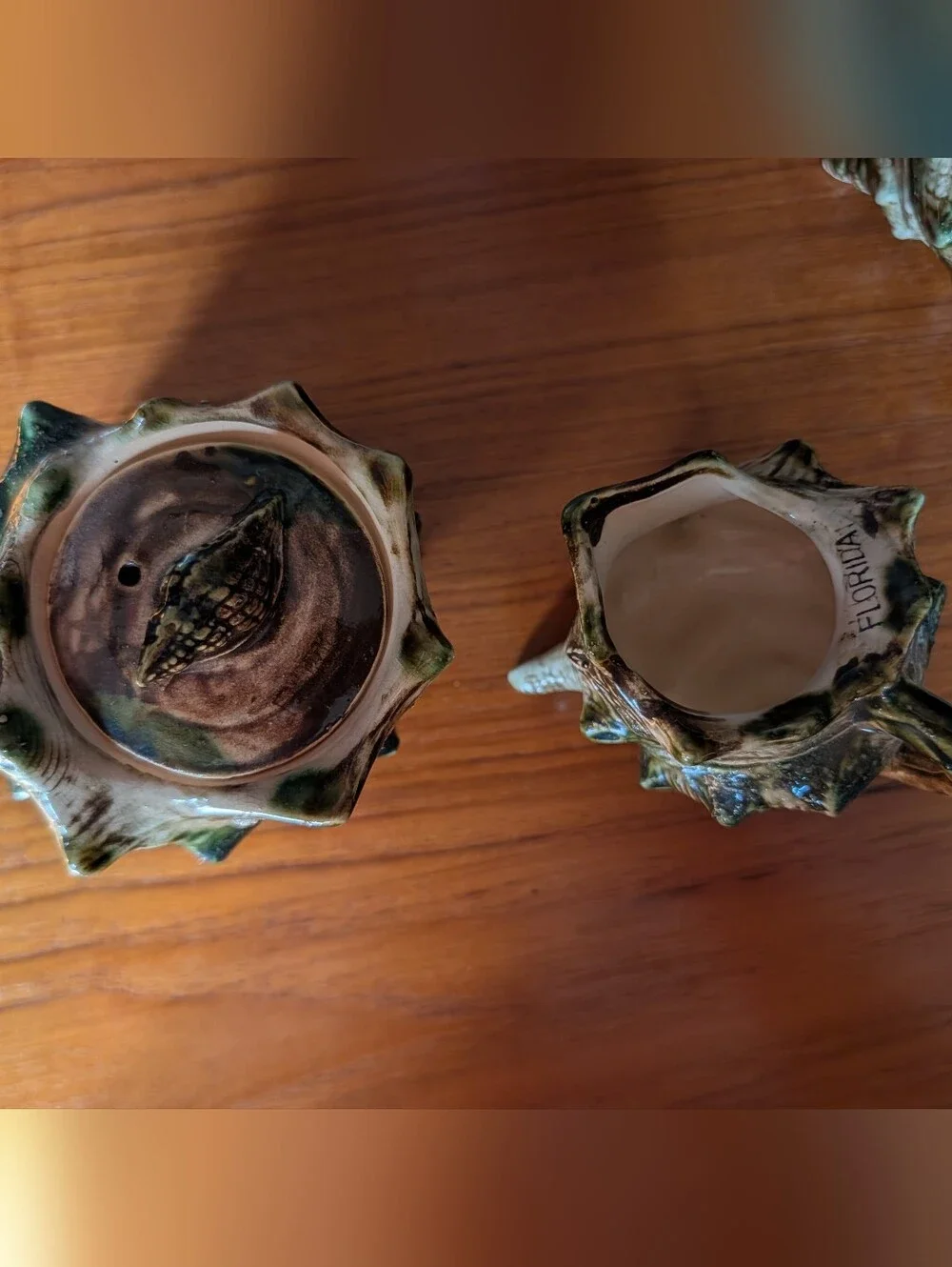 Vintage 3 Piece Florida Souvenir Ceramic CONCH SHELL TEA POT SET Majollica 50's